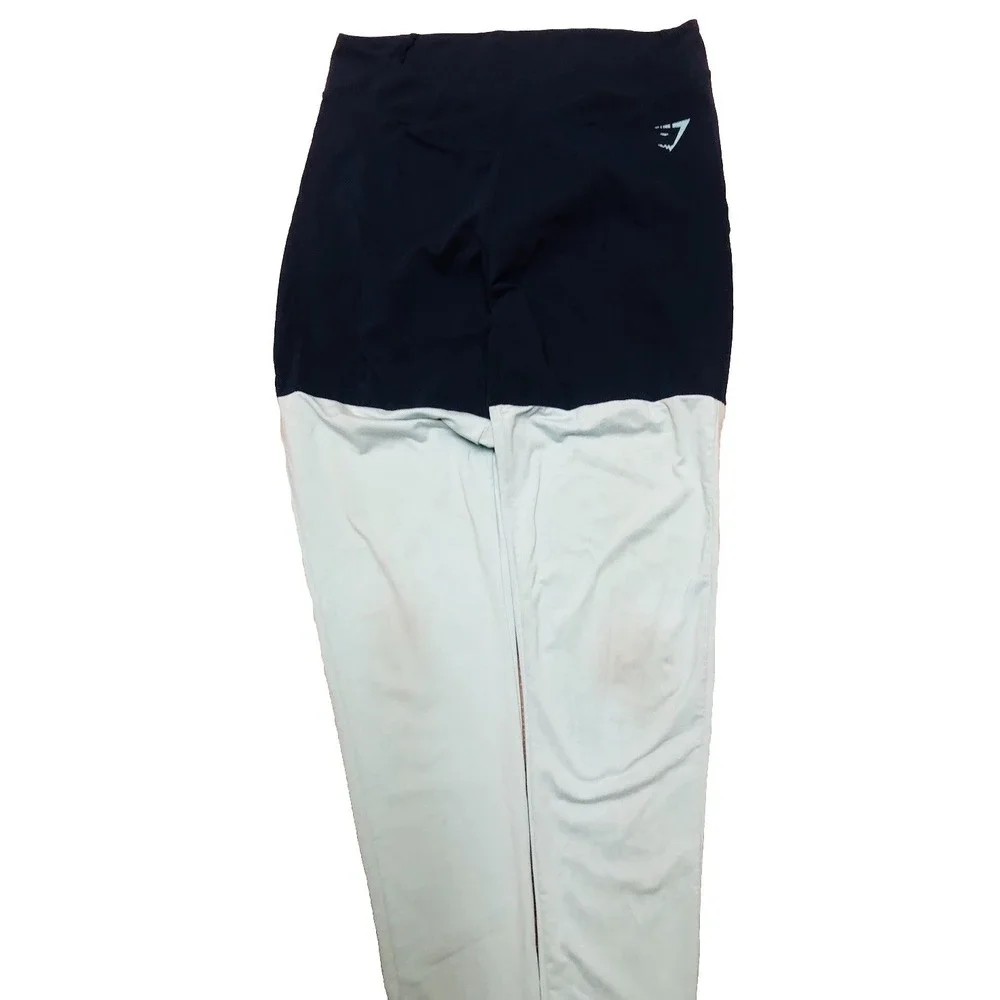 Gymshark Leggings Women's‎ M Navy Blue Mint Colorblock Cross Over Waist *stains